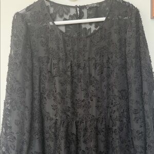 Orsay Black Textured Sheer Long Sleeve Dress